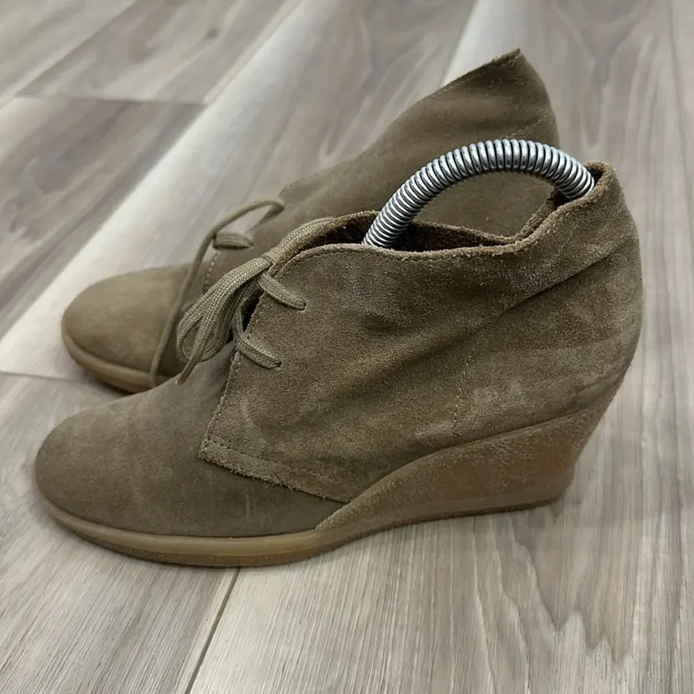 J. Crew neutral suede wedge booties size 7